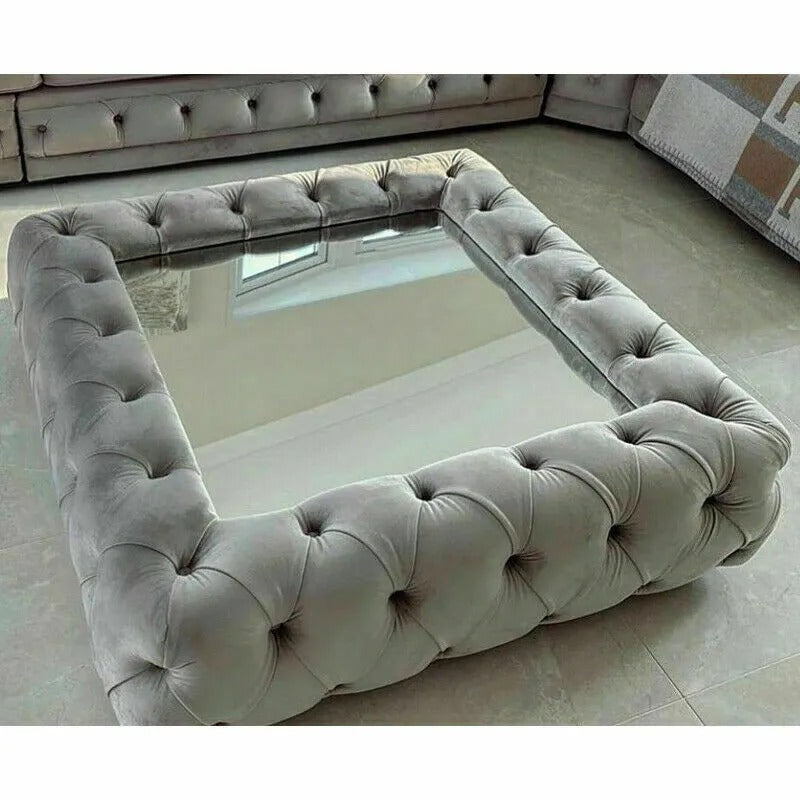 Square Mirrored Glass Top Coffee Table Footstool